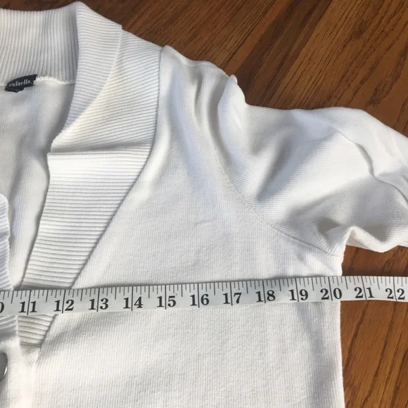 RAFAELLA XL WHITE WITH BRUSHED NICKEL BUTTON DOWN 95% COTTON CARDIGAN - Picture 5 of 10